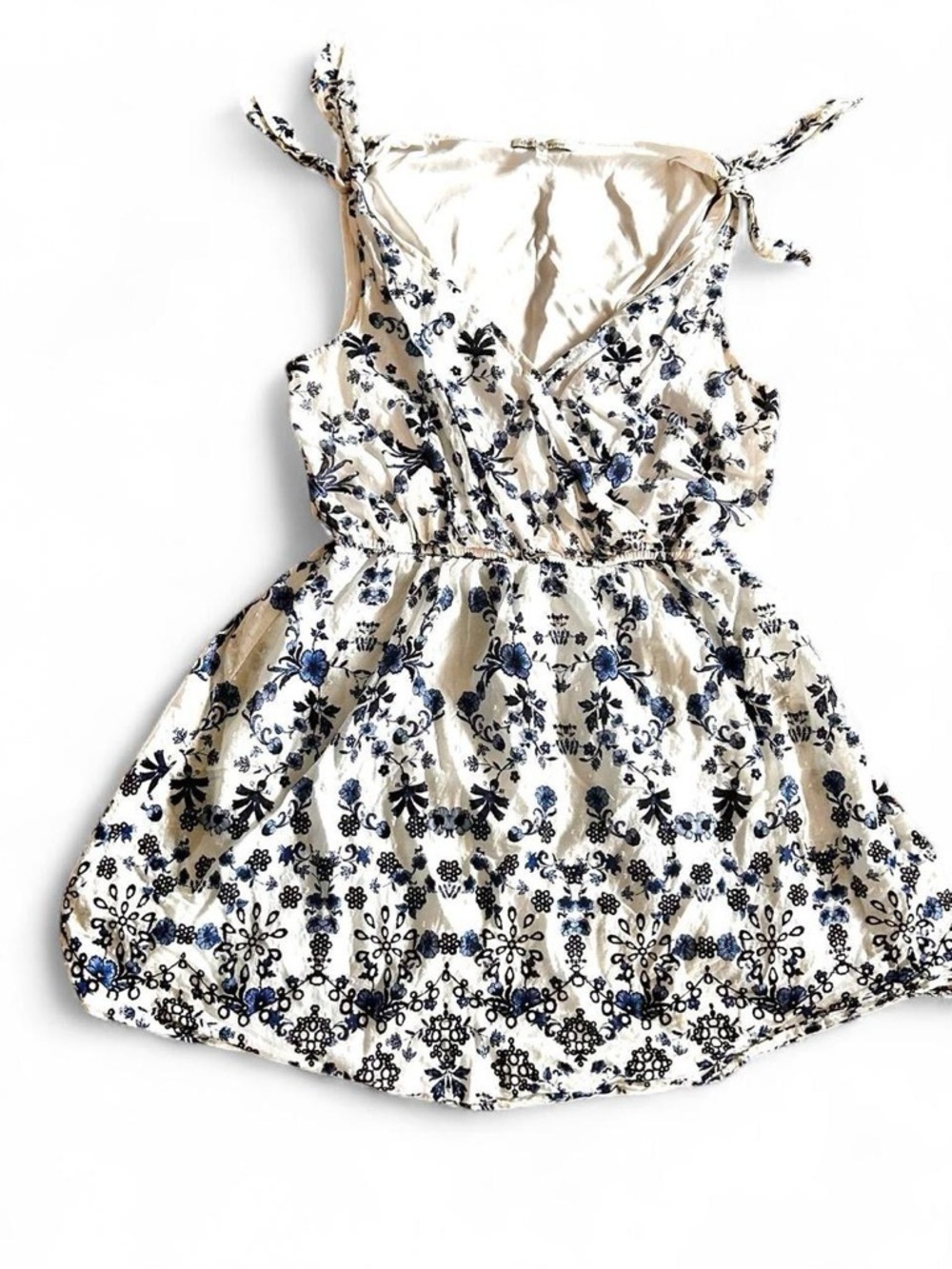 Charlotte Russe cute white/blue lined floral summer sundress dress Sz M